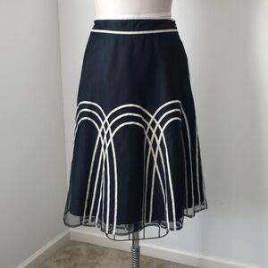 Cute LOFT Nautical Skirt - Navy / Ivory with ribbon trim and sheer overlay - 10